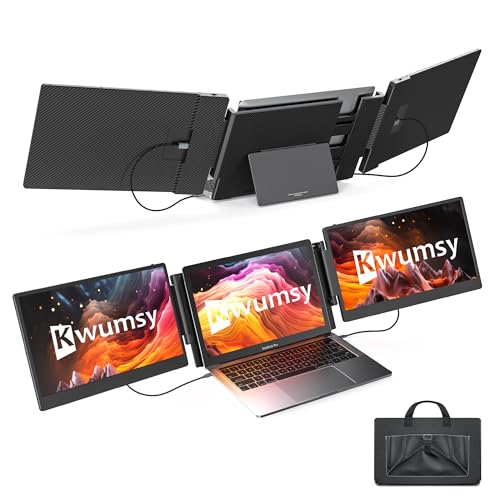 Kwumsy Laptop-Bildschirmverlängerung, tragbar, S3 Triple Laptop-Monitorverlängerung, 14 Zoll, 1080P, FHD, IPS, Plug-and-Play, tragbarer Monitor für Laptop mit Ständer, kompatibel mit 13-17,3 Zoll Mac, von SMISEACOW