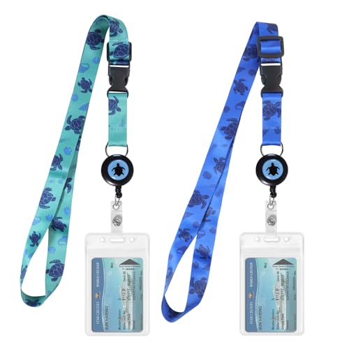 Kreuzfahrt-Lanyards mit wasserdichter ID-Karte mit einziehbarer Spule für Ausweise, Ausweishalter (blaue und grüne Meeresschildkröte), 2 Stück von SMLBJUTE