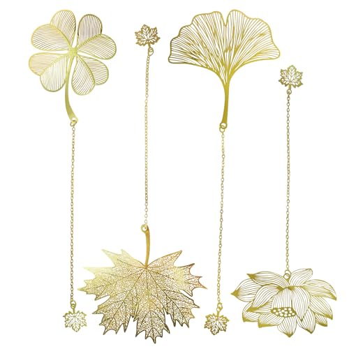 Lesezeichen mit Metallblättern, goldfarbenes hohles Design für Buchliebhaber, Schriftsteller, Leser, Teenager, Männer, Frauen und Erwachsene, 4 Stück Lesezeichen mit Metallblättern, goldfarbenes hohles Design für Buchliebhaber, Schriftsteller, Leser, Teenager, Männer, Frauen und Erwachsene, 4 Stück von SMLBJUTE