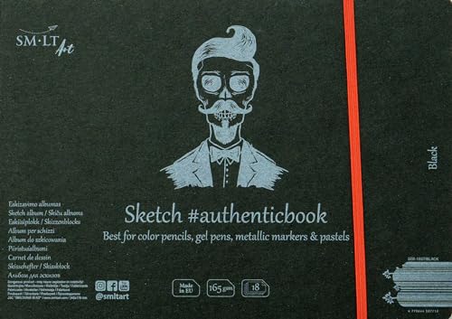 SMLT 5EB-18ST/BLACK Authentic line 245x176 mm genähtes Skizzenblock authenticbook, 165 gsm Leicht Strukturiert Schwarz Papier, 18 Blatt von SM.LT