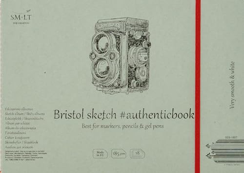 SMLT 5EB-18ST Authentic line 245x176 mm genähtes Skizzenblock authenticbook, 185 gsm besonders weiß und glatt Bristolpapier, 18 Blatt von SM.LT