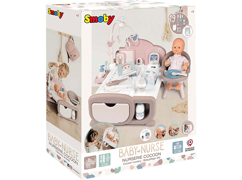 SMOBY Baby Nurse Cocoon Puppen-Spielzimmer 3-in-1 Spielset Mehrfarbig von SMOBY