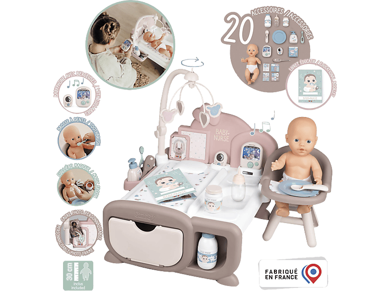 SMOBY Baby Nurse Cocoon Puppen-Spielzimmer 3-in-1 mit Puppe Puppenspielset, Rosa (120) von SMOBY