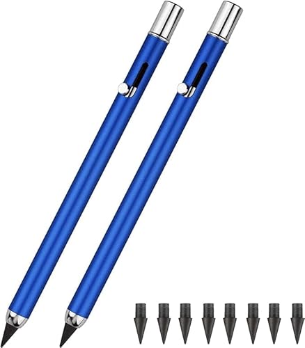 SMOOTHERPRO Bolt Action Metall Bleistift | 2 Stück Einziehbar Graphit Druckbleistift | Mit Austauschbarer Spitze und Verdecktem Radiergummi(PB01U2) | Farbe Blau von SMOOTHERPRO