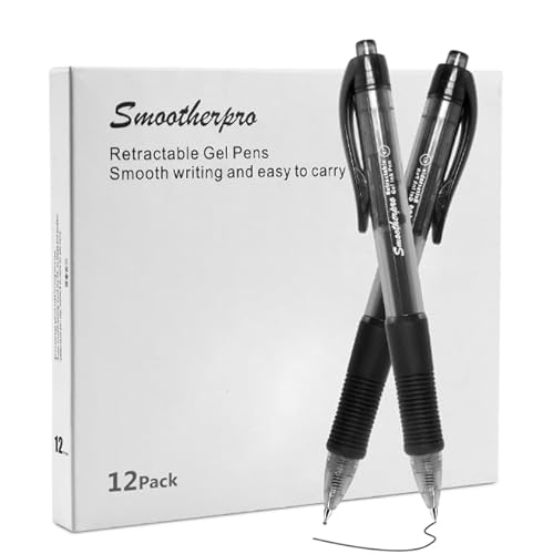 SMOOTHERPRO Kugelschreiber Einziehbarer Neutraler Stift 12er-Packung 0,7 mm Mittel Nachfüllbare schwarze neutrale Tinte Komfortabler Griff Glatte Schrift für Büro (RGP07) von SMOOTHERPRO