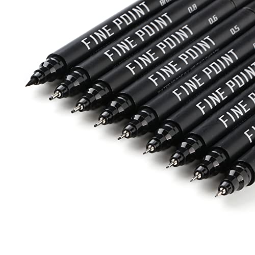 SMOOTHERPRO Schwarz Fineliner Stifte | 9 Größen Fineliner Stifte Set | Wasserfest Tuschestifte für Kunst technisches Zeichnen Skizzieren Scrapbooking (FLP09) von SMOOTHERPRO