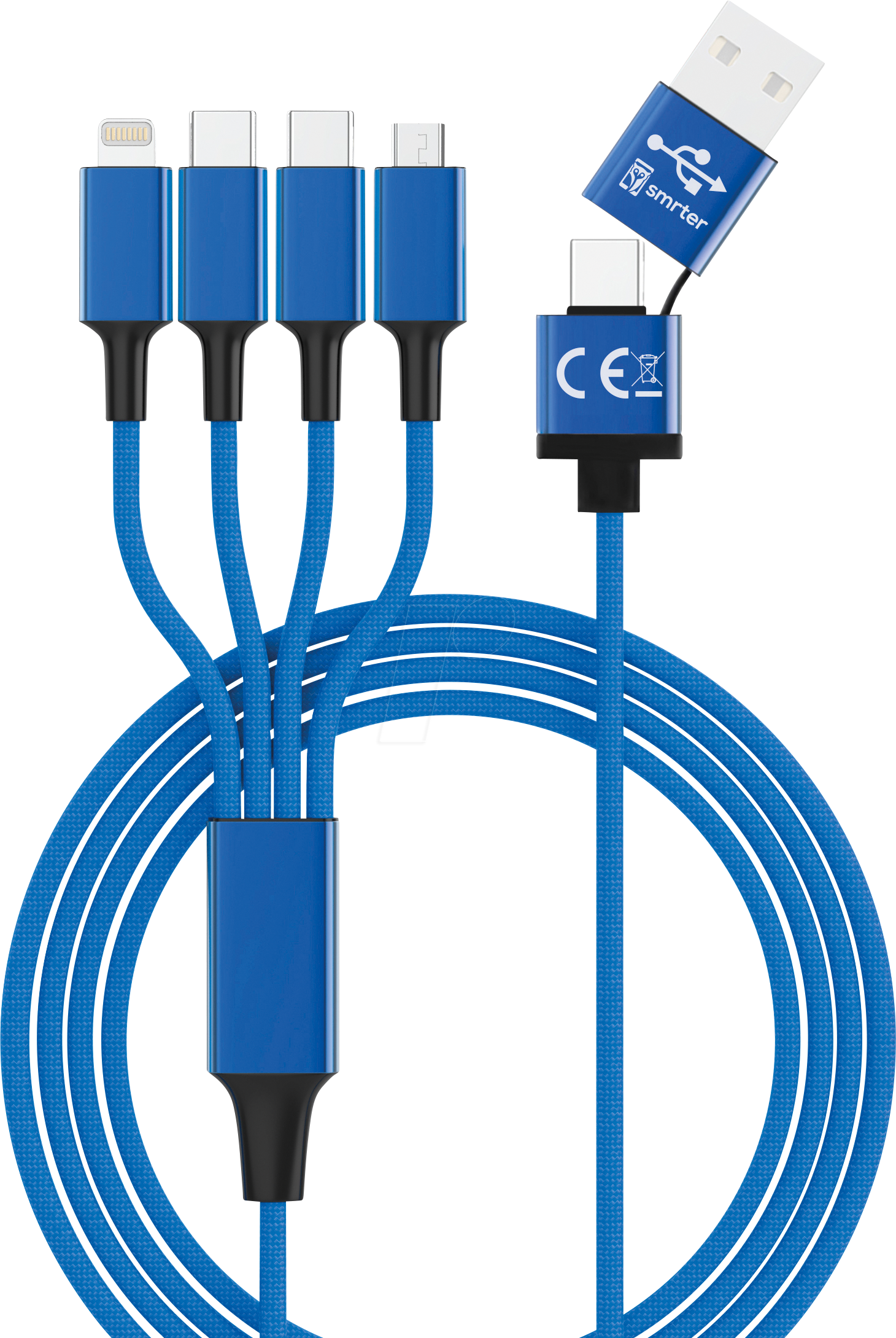 HYDRA ELITE-C BL - Ladekabel, USB-A/-C -> micro USB, Lightning & 2x USB-C,blau von SMRTER