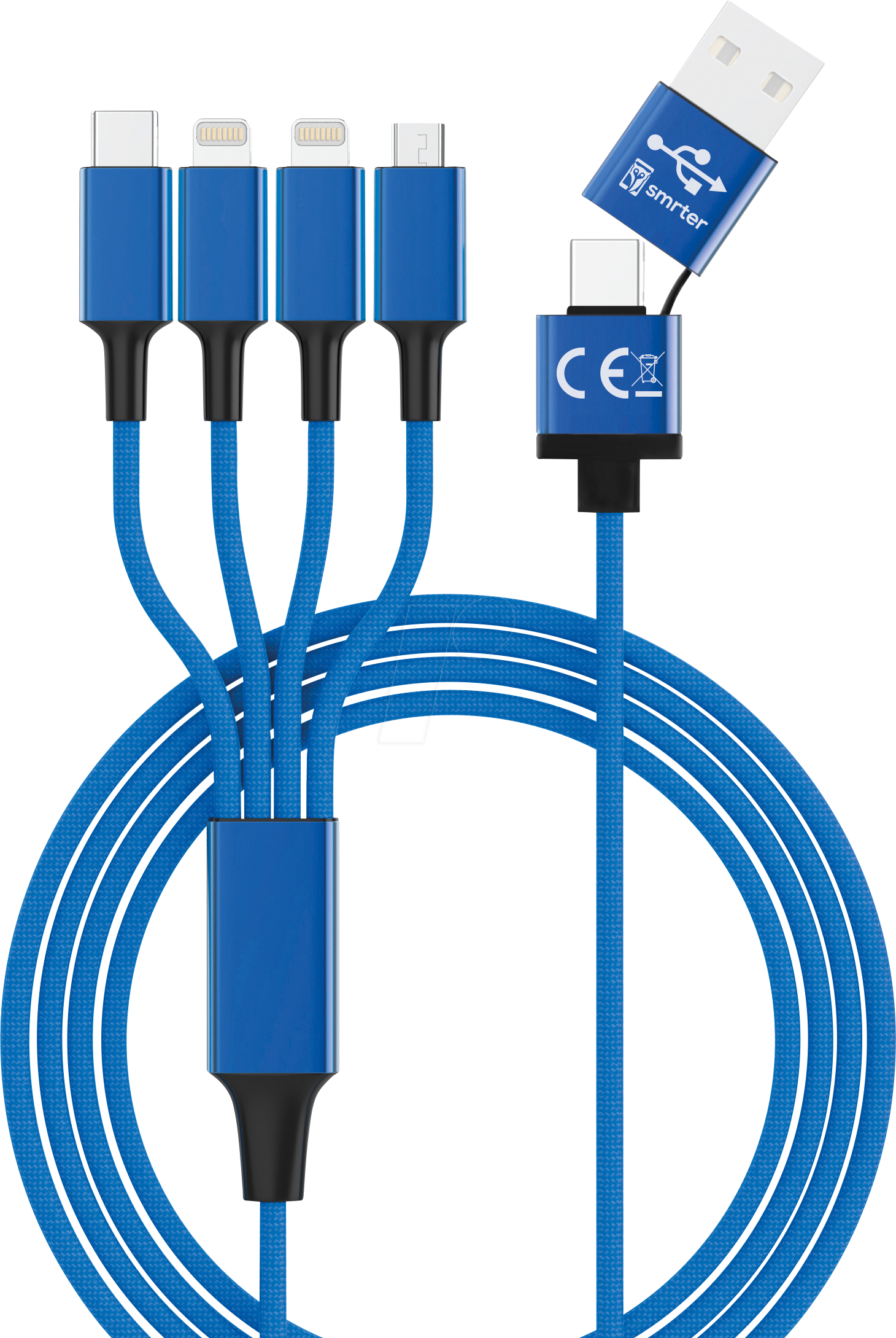 HYDRA ELITE-L BL - Ladekabel, USB-A/-C -> micro USB, USB-C & 2x Lightning,blau von SMRTER