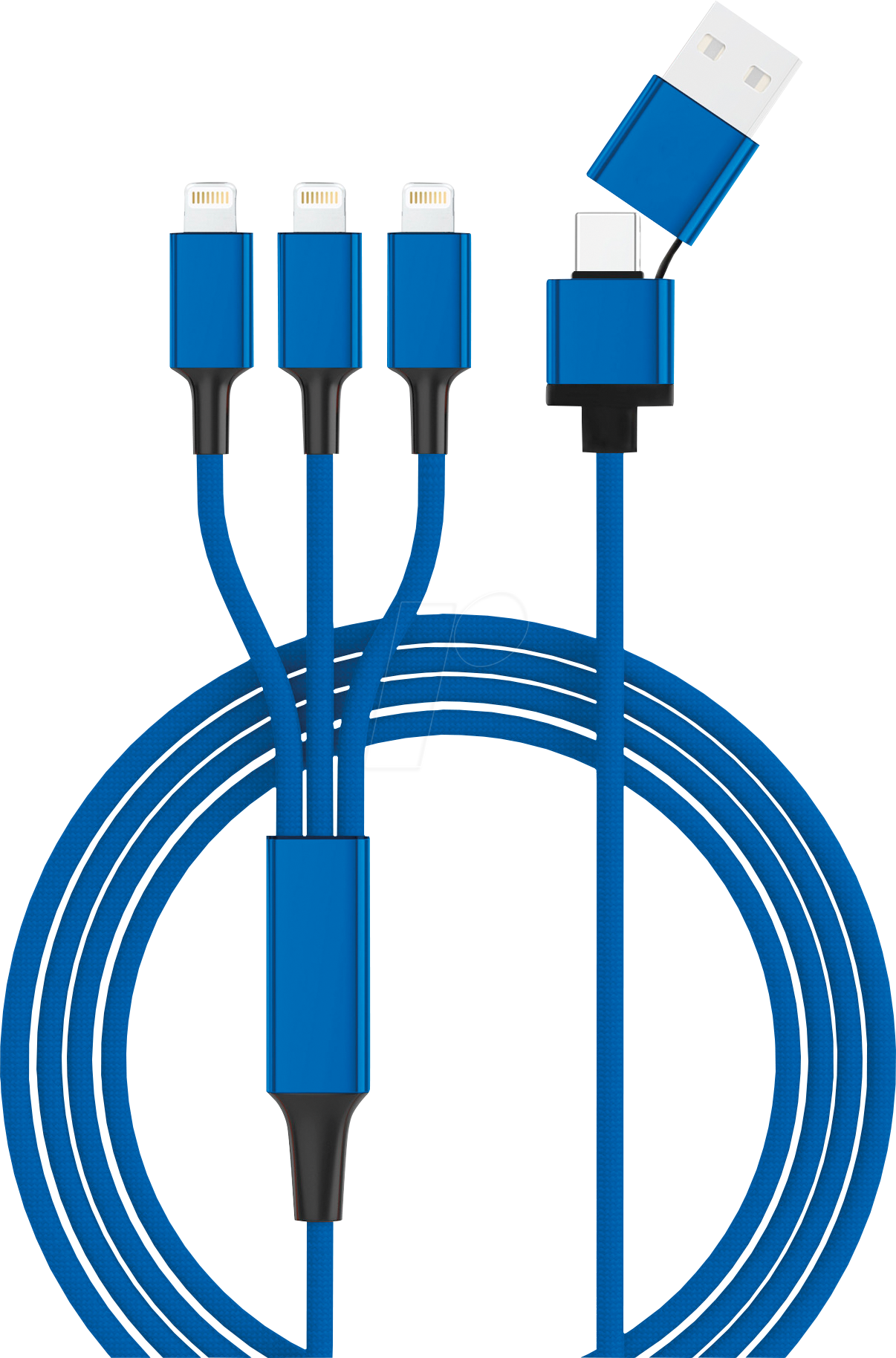 HYDRA TRIO-L - Ladekabel, USB/USB-C -> 3x Lightning, blau von SMRTER