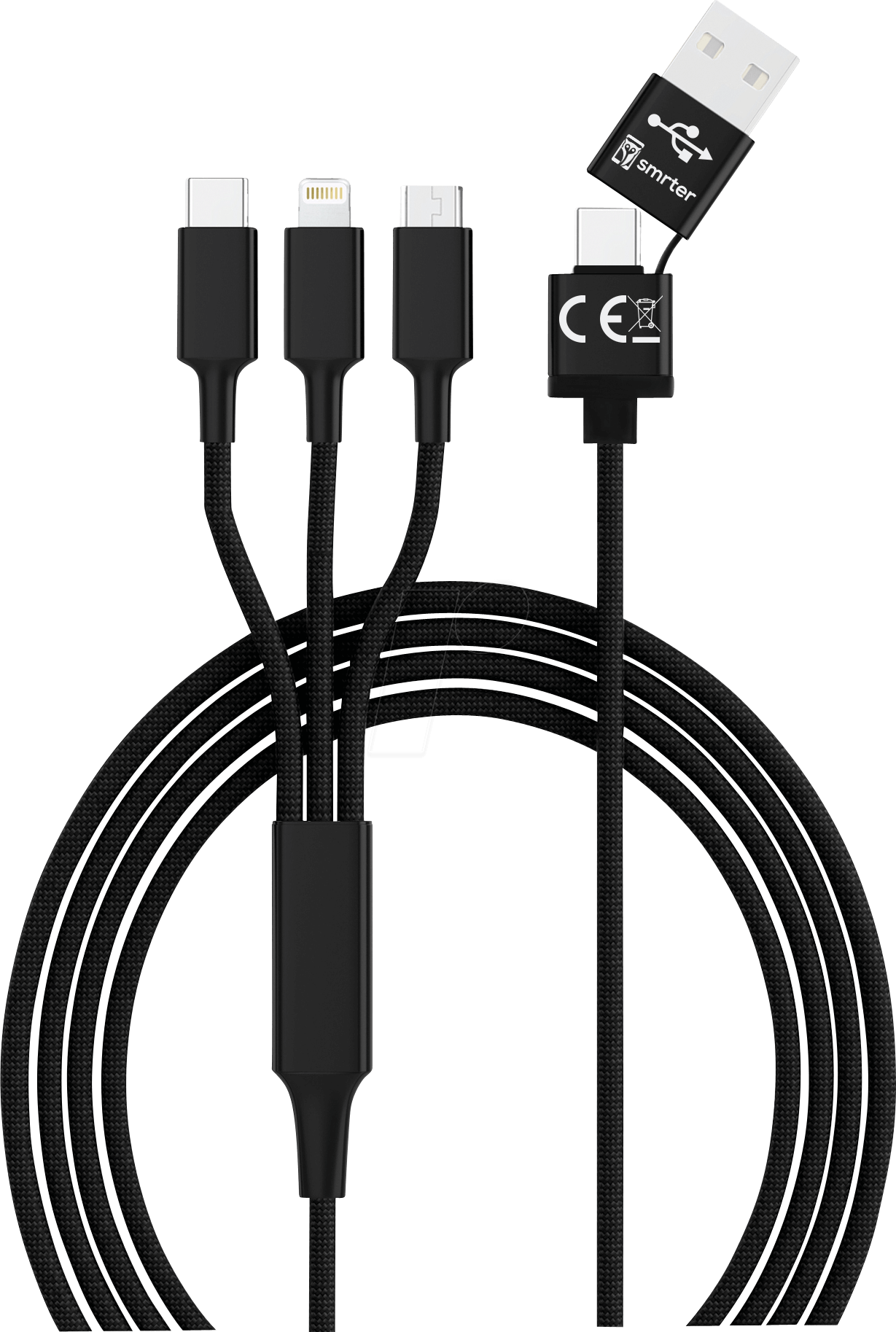 HYDRA ULT BK - Ladekabel, USB-A/USB-C -> micro USB, Lightning & USB-C, schwarz von SMRTER