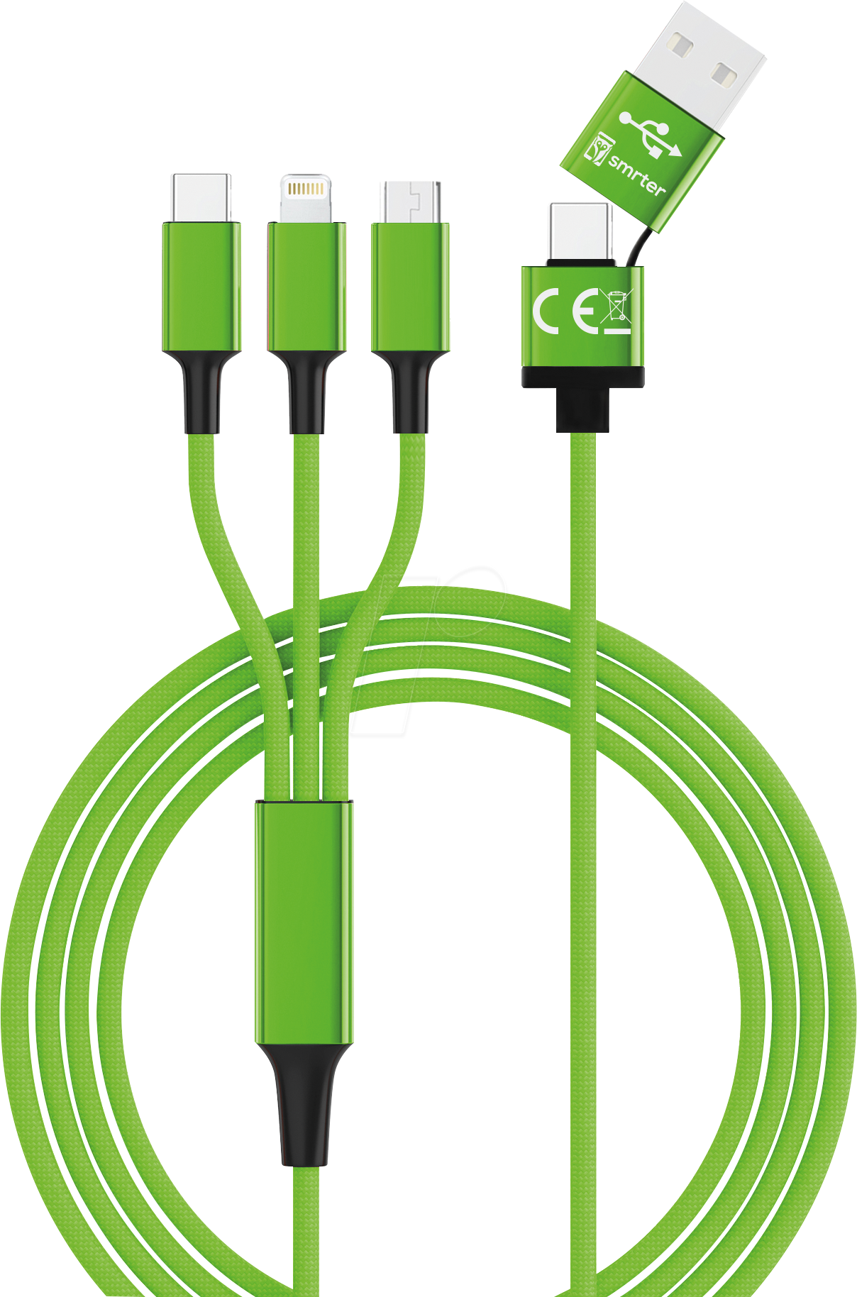 HYDRA ULT GN - Ladekabel, USB-A/USB-C -> micro USB, Lightning & USB-C, grün von SMRTER
