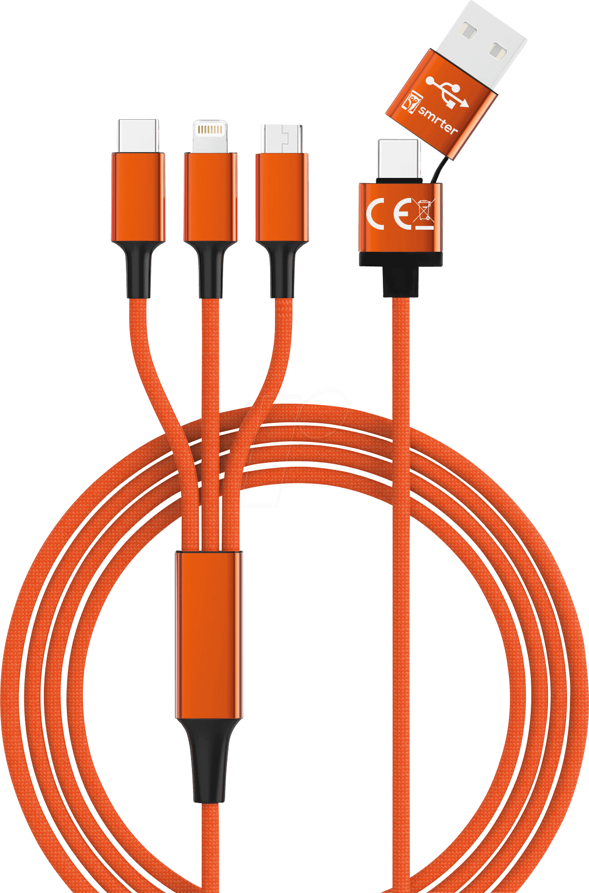 HYDRA ULT OR - Ladekabel, USB-A/USB-C -> micro USB, Lightning & USB-C, orange von SMRTER