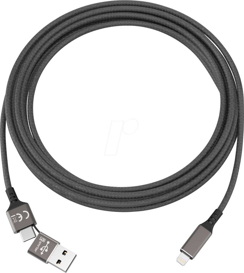 SPEEDY-L BK - Ladekabel, USB-A/USB-C -> Lightning, schwarz von SMRTER