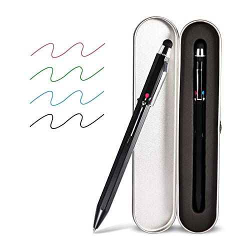 SMTTW 5-in-1 Stylus & Multicolor Kugelschreiber, Multifunktionsstift mit Metall-Geschenkbox - Schwarz, Blau, Rot, Grün, Universal Stylus für Touchscreens (Schwarz) von SMTTW