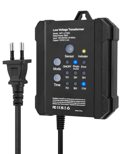 SMY Lighting 65W Niedervolt Transformator für Außen mit Timer und Photozellensensor, 230V AC zu 12V DC LED Treiber Netzteil, Wetterfest Trafo für Einbaustrahler, Strahler, Wegeleuchte von SMY Lighting