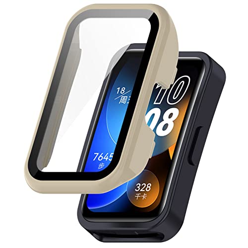 SMYAOSI Hülle für Huawei Band 10 9 8 Schutzhülle Con Displayschutzfolie, Kratzfest Schutzfolie Silikon Cover Case Ultradünne Stoßfeste Gehäuse für Huawei Band 10 9 8 Smartwatch (Beige) von SMYAOSI