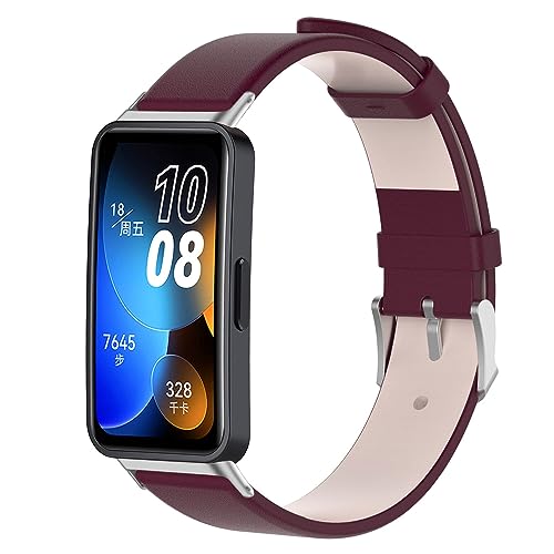 SMYAOSI Leder Armband Kompatibel mit Huawei Band 8, Elegantes Echtes Lederarmband für Huawei Band 8, Lederarmbänder für Männer und Frauen für Huawei Band 8 Smartband (Lila) von SMYAOSI