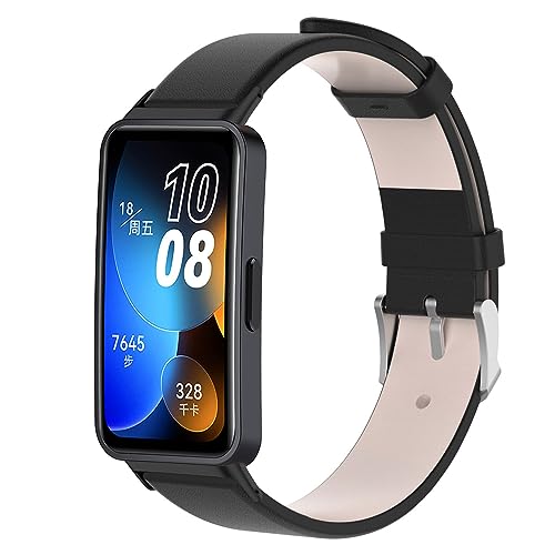 SMYAOSI Leder Armband Kompatibel mit Huawei Band 8, Elegantes Echtes Lederarmband für Huawei Band 8, Lederarmbänder für Männer und Frauen für Huawei Band 8 Smartband (Schwarz) von SMYAOSI