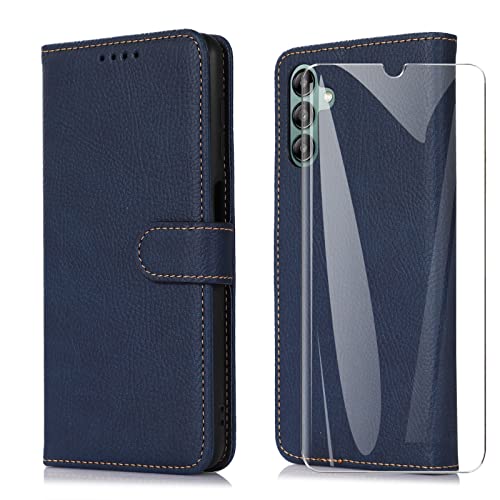 SMYTU Handyhülle für Samsung Galaxy A04s / A13 5G Hülle mit Schutzfolie, Flip PU Lederhülle Book Case Magnetverschluss Schutzhülle Ständer Kompatibel für Samsung Galaxy A04s / A13 5G - Blau von SMYTU