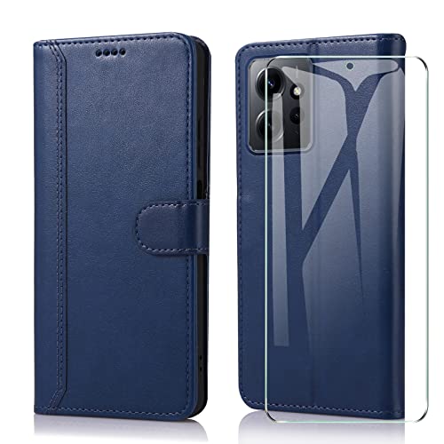 SMYTU Handyhülle für Xiaomi Redmi Note 12 5G / Poco X5 Hülle mit Schutzfolie, Flip PU Lederhülle Book Case Magnetverschluss Schutzhülle Ständer Kompatibel für Xiaomi Redmi Note 12 5G / Poco X5 - Blau von SMYTU