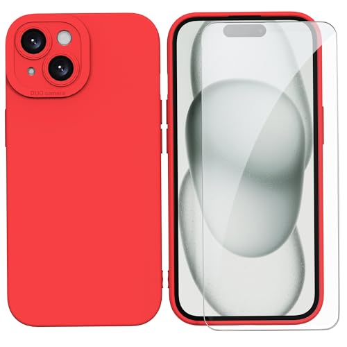SMYTU Hülle Kompatibel mit iPhone 15 Plus 6.7 Zoll und Schutzglas Handyhülle,Weiche Silikon TPU Schutzhülle Stoßfeste Kratzfeste Case Cover - Rot SMYTU Hülle Kompatibel mit iPhone 15 Plus 6.7 Zoll und Schutzglas Handyhülle,Weiche Silikon TPU Schutzhülle Stoßfeste Kratzfeste Case Cover - Rot von SMYTU