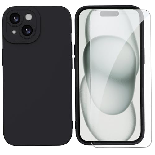 SMYTU Hülle Kompatibel mit iPhone 15 Plus 6.7 Zoll und Schutzglas Handyhülle,Weiche Silikon TPU Schutzhülle Stoßfeste Kratzfeste Case Cover - Schwarz von SMYTU