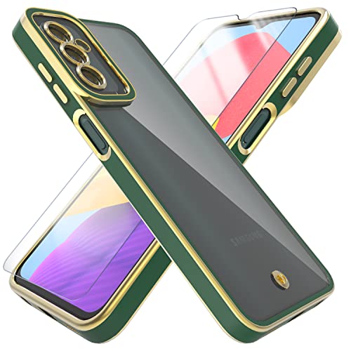 SMYTU Hülle Transparent für Samsung Galaxy M13 4G mit Schutzglas,Silikon TPU Bumper Bunter Galvanisierte Rand Durchsichtig Handyhülle Samsung Galaxy M13 4G - Dunkelgrün von SMYTU