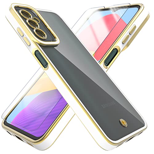 SMYTU Hülle Transparent für Samsung Galaxy M13 4G mit Schutzglas,Silikon TPU Bumper Bunter Galvanisierte Rand Durchsichtig Handyhülle Samsung Galaxy M13 4G - Weiß von SMYTU