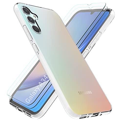 SMYTU Hülle für Samsung Galaxy A34 5G Klar mit 2 Schutzfolie,Handyhülle für Samsung Galaxy A34 5G Schutzhülle Slim Stoßfest Clear Bumper Case Cover - Transparent von SMYTU