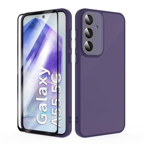 SMYTU Hülle für Samsung Galaxy A55 5G 6.6 Zoll mit Schutzfolie und Kameraschutz,Handyhülle Durchscheinende Matt Schutzhülle Kratzfeste Case Cover - Violett SMYTU Hülle für Samsung Galaxy A55 5G 6.6 Zoll mit Schutzfolie und Kameraschutz,Handyhülle Durchscheinende Matt Schutzhülle Kratzfeste Case Cover - Violett von SMYTU