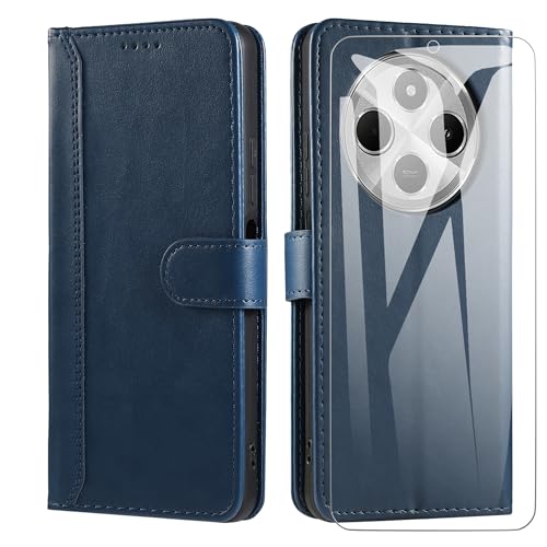SMYTU Hülle Kompatibel für Xiaomi Redmi 14C / Redmi A4 4G Handyhülle mit Schutzfolie, Flip PU Lederhülle Book Case Magnetverschluss Ständer Schutzhülle - Blau von SMYTU