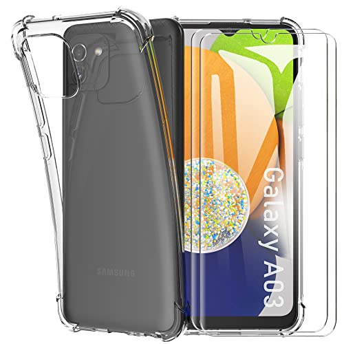 SMYTU Hülle mit 2 Displayschutz für Samsung Galaxy A03 4G,Ultra Slim Silikonhülle Handyhülle für Samsung Galaxy A03 4G Flexible TPU Crystal Case Cover Bumper Schutzhülle - Clear von SMYTU
