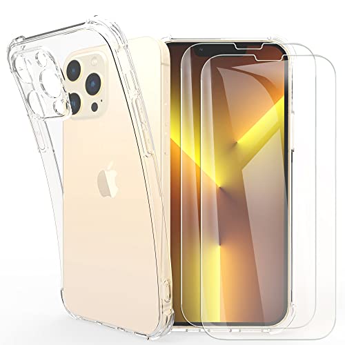 SMYTU Hülle mit 2 Displayschutz für iPhone 13 Pro 6.1 Zoll,Ultra Slim Silikonhülle Durchsichtig Handyhülle Flexible TPU Crystal Case Cover Bumper Schutzhülle für iPhone 13 Pro 6.1 Zoll -Clear von SMYTU
