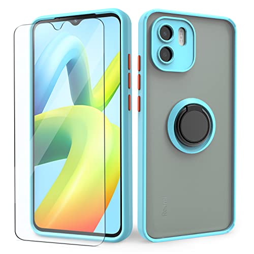 SMYTU Hülle mit Schutzfolie für Xiaomi Redmi A2 / A1 4G,Ultra Slim Silikon TPU mit Half Transparent PC Backcover Bumper Handyhülle,360 Grad Ring Halter Ständer Case Cover Schutzhülle - Blau von SMYTU