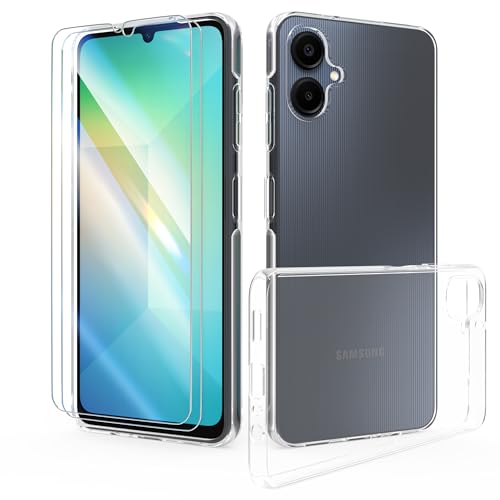 SMYTU Klar Hülle für Samsung Galaxy A06 4G (6,7 Zoll) mit 2 Stück Schutzfolie Handyhülle,Schutzhülle Stoßfest Clear Flexible TPU Bumper Cover - Transparent von SMYTU