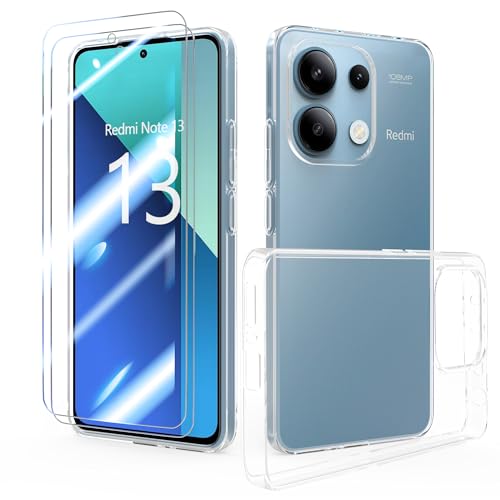 SMYTU Klar Hülle für Xiaomi Redmi Note 13 4G (6.67 Zoll) mit 2 Stück Schutzfolie Handyhülle,Schutzhülle Stoßfest Clear Flexible TPU Bumper Cover - Transparent von SMYTU