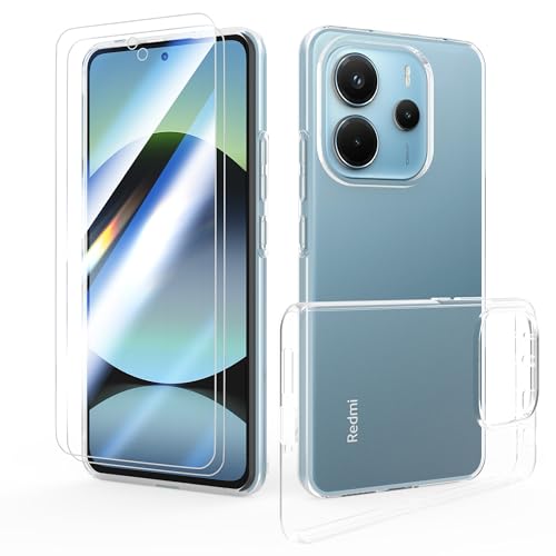 SMYTU Klar Hülle für Xiaomi Redmi Note 14 4G (6,67 Zoll) mit 2 Stück Schutzfolie Handyhülle,Schutzhülle Stoßfest Clear Flexible TPU Bumper Cover - Transparent von SMYTU