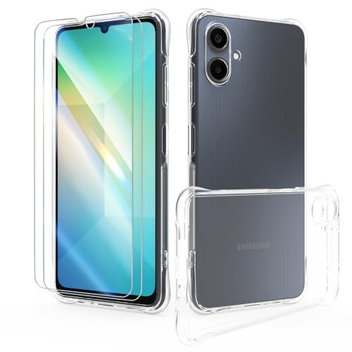 SMYTU Transparent Hülle für Samsung Galaxy A06 4G (6,7 Zoll) mit 2 Stück Hartglas,Handyhülle Dünne Weiche TPU Silikon Schutzhülle - Clear von SMYTU