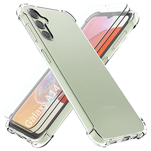 SMYTU Transparent Hülle für Samsung Galaxy A14 4G / 5G (6,6 Zoll) mit 2 Stück Hartglas,Handyhülle Dünne Weiche TPU Silikon Schutzhülle - Clear von SMYTU