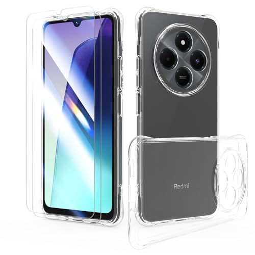 SMYTU Transparent Hülle für Xiaomi Redmi 14C/ Redmi A4 4G (6,88 Zoll) mit 2 Stück Hartglas,Handyhülle Dünne Weiche TPU Silikon Schutzhülle - Clear von SMYTU