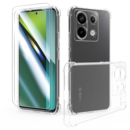 SMYTU Transparent Hülle für Xiaomi Redmi Note 13 Pro 5G (6.67 Zoll) mit 2 Stück Hartglas,Handyhülle Dünne Weiche TPU Silikon Schutzhülle - Clear von SMYTU