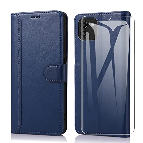 SMYTU für Samsung Galaxy A03 (Nicht für A03s) Hülle mit Schutzfolie, Klapphülle Magnetisch Handyhülle Ledertasche Schutzhülle für Samsung Galaxy A03 -Blau von SMYTU