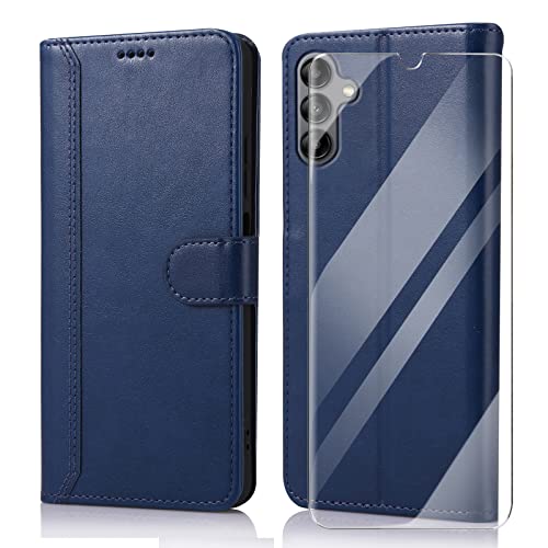 SMYTU für Samsung Galaxy A04s / A13 5G Hülle mit 1 Pack Panzerglas,Klapphülle Magnetisch Handyhülle Ledertasche Schutzhülle für Samsung Galaxy A04s / A13 5G -Blau von SMYTU