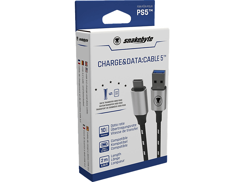SNAKEBYTE PS5 USB Charge & Data: CABLE 5 (2m) Zubehör PS5, Schwarz/Weiß von SNAKEBYTE