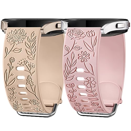 Silikonarmband mit Blumenmuster graviert, kompatibel mit Samsung Galaxy Watch 42 mm, Silikon-Armband für Galaxy Watch 5 40 mm 44 mm/Watch 4 40 mm 44 mm/Galaxy Watch 42 mm/Watch 3 41 mm/Active 2 40 mm von SNBLK