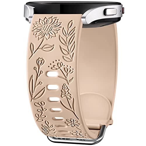 Sunflower Engraved Compatible with Galaxy Watch 4 Band 40mm 44mm, 20mm Silicone Strap for Galaxy Watch 5 40mm 44mm/Watch 5 Pro 45mm/Galaxy Watch 42mm/Watch 3 41mm/Active 2 40mm 44mm, Milk Tea von SNBLK