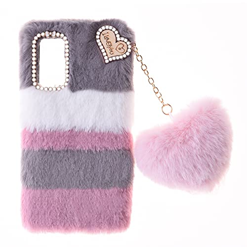 Fluffy Plush Case für Infinix Zero X Neo Handyhülle Women Girls Case Cute Bling Bow Diamond Fluffy Furry Soft Warm Gradient Fur Protective Cover Silikon Hülle für Infinix Zero X Neo,Collage Grau von SNCLET