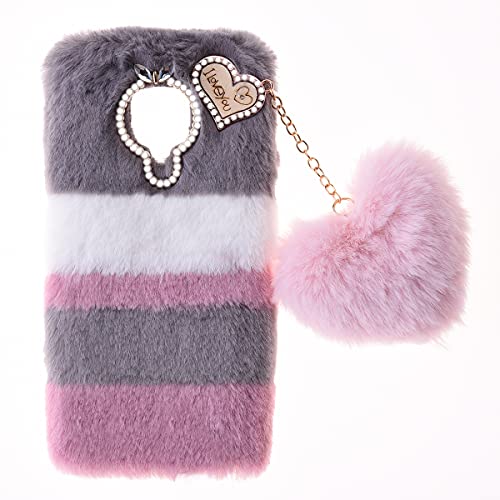 Fluffy Plush Case für Redmi Note 9 Pro Max Handyhülle Girls Case Cute Bling Bow Diamond Fluffy Furry Soft Warm Gradient Fur Protective Cover Silikon Hülle Redmi Note 9 Pro/9 Pro Max,Collage Grau von SNCLET