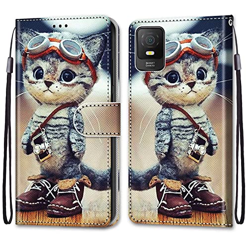 SNCLET Case für TCL 403 Premium PU Leder Flip Case Tasche mit Kartenfächern Magnetholster Brieftasche Handyhülle für TCL 403 Stoßfest Anti-Scratch Schutzhülle Cover für TCL 403,Cartoon Katze von SNCLET