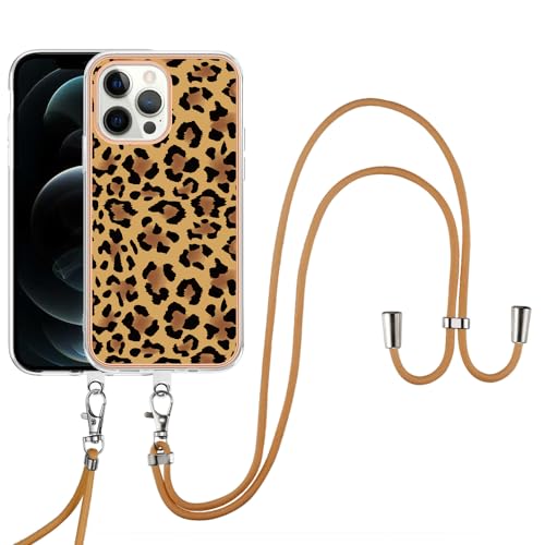 SNCLET Case für iPhone 12 Pro Max Lanyard Hülle mit Umhängeband Handykette Case Kratzfeste Handyhülle Necklace TPU Edges PC Hülle mit Band Protective Case für iPhone 12 Pro Max,Leopard Muster von SNCLET